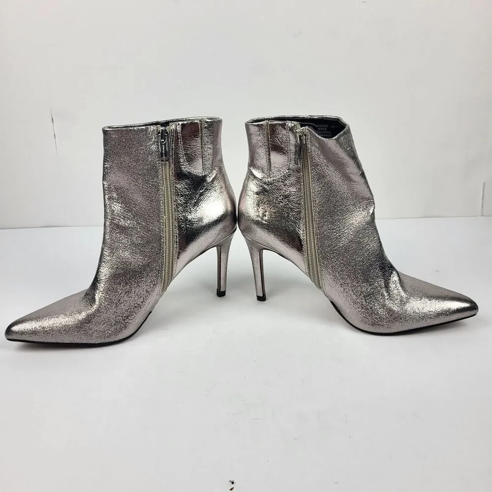 Steven New York Lizziey Ankle Boots Size 7M Silver Pointed Toe